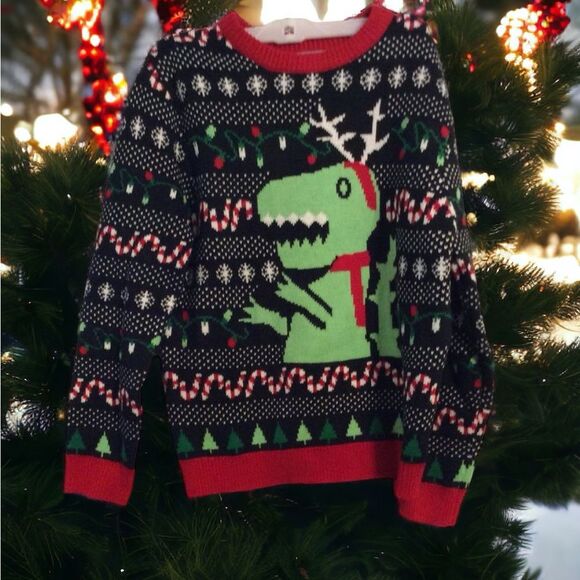 Ugly Christmas Sweater Dinosaur snow candy cane lights Medium M warm - Picture 1 of 4
